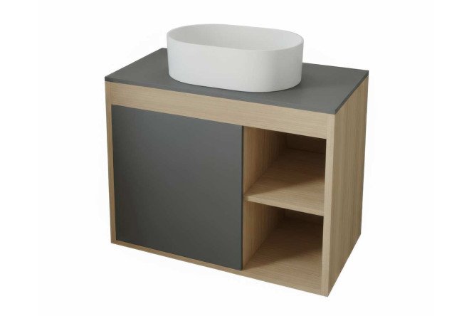 Изображение товара Тумба подвесная TEYMI Nura с раковиной 80 см, дуб эврика и графит матовый