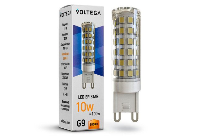 Изображение товара Лампа светодиодная VOLTEGA Simple Capsule G9, 10W, Капсула, 2800 К, Тёплый