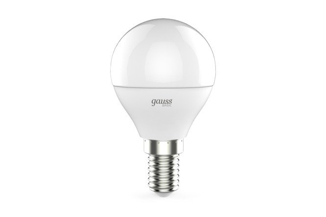 Изображение товара Лампа светодиодная Gauss Basic E14, 7.5W, Шар, 3000 К, Тёплый