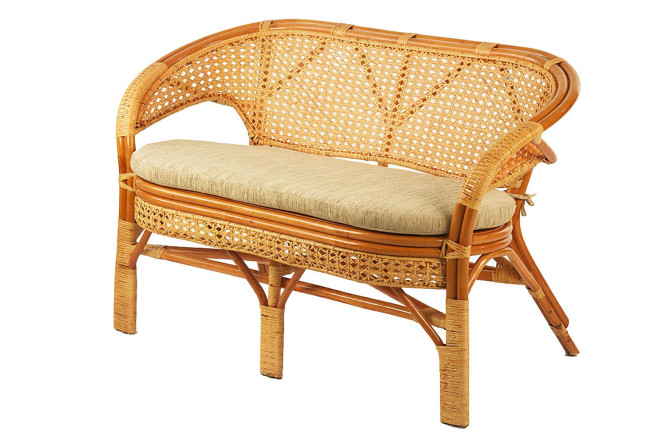 Изображение товара Двухместный диван Pelangi коньячный и бежевый текстильный дизайн