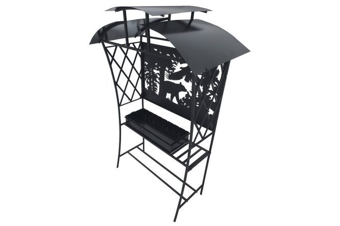 Изображение товара Мангал Медведь с крышей резной - сталь, 80x120x230 см