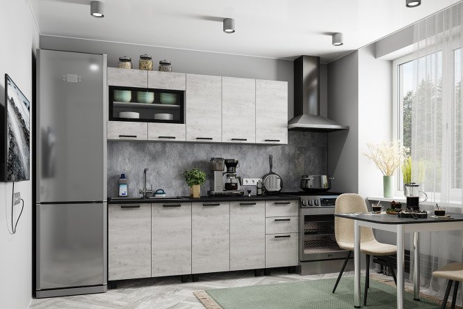 Изображение товара Кухонный гарнитур Сканди 200х214х50 см светлый бетон пайн