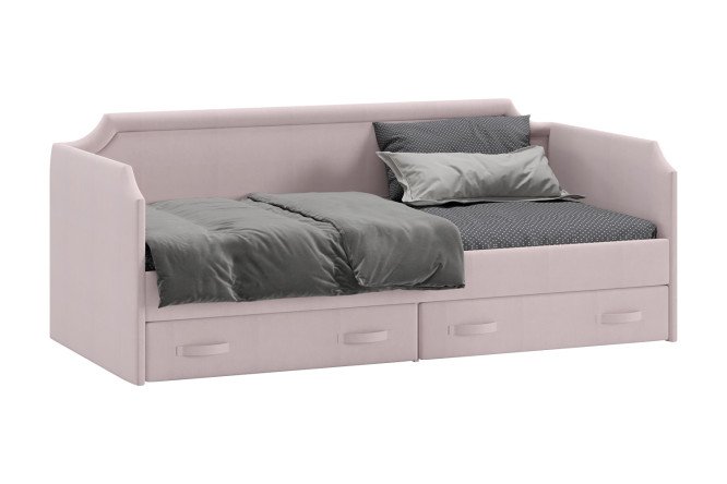 Изображение товара Кровать Кантри с мягкой обивкой и ящиками 90х200 см пудровый