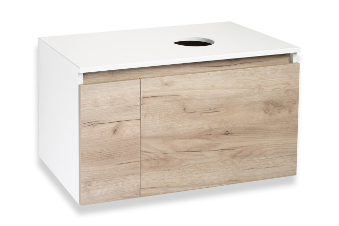 Изображение товара Тумба подвесная RUNO Бари 00-00001375 80 см, цвет каркаса белый, фасада крафтовый дуб