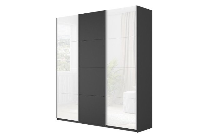 Изображение товара Шкаф-купе 3-дверный Cors 210х230 см, серый диамант, фасад белый глянец, серый диамант