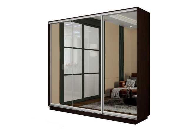 Изображение товара Трехдверный шкаф-купе Slide-2 180x220x45 см венге серебро с зеркалами