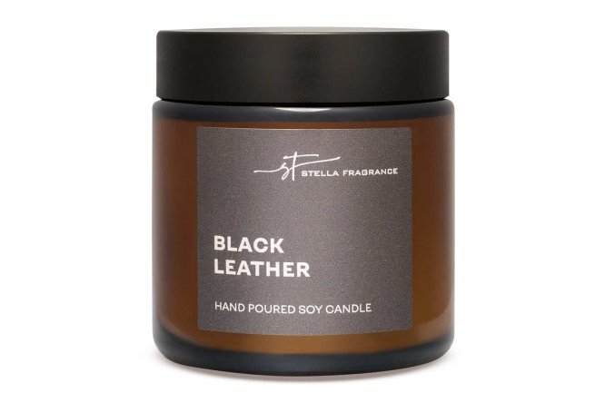 Изображение товара Ароматическая свеча в банке Black leather 6 см с насыщенным ароматом