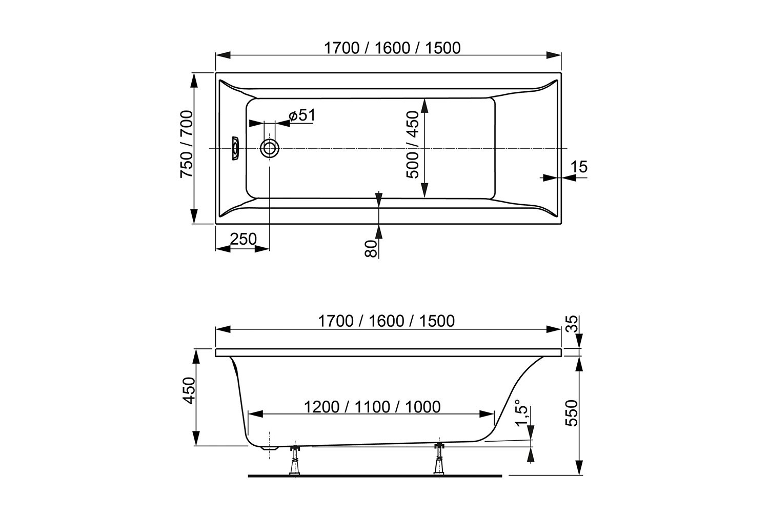 Ванна пристенная VAGNERPLAST Veronela VPBA167VEA2X-04 160x70 см