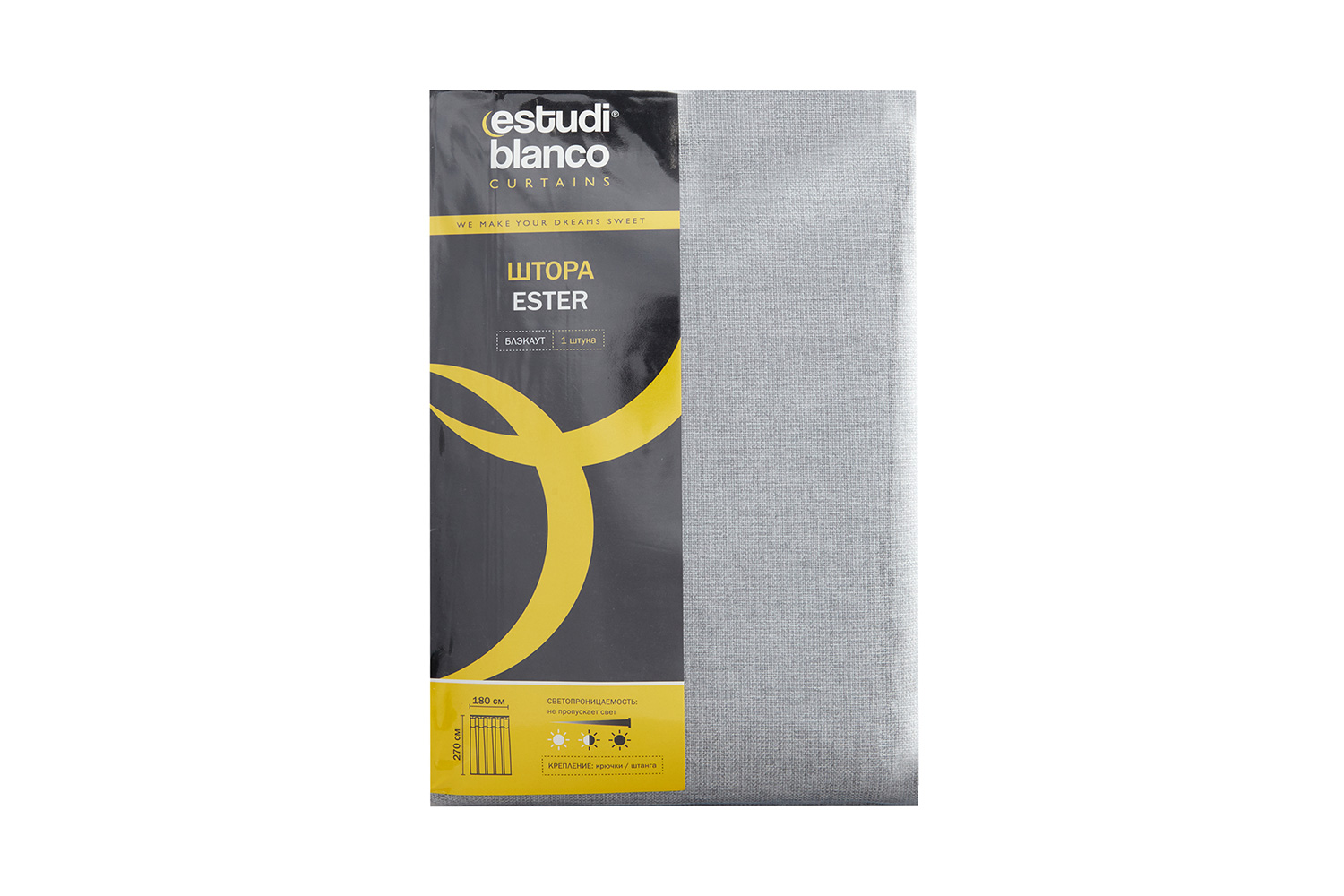 Штора ESTUDI BLANCO Ester 180х270 см, 1 шт., цвет серый