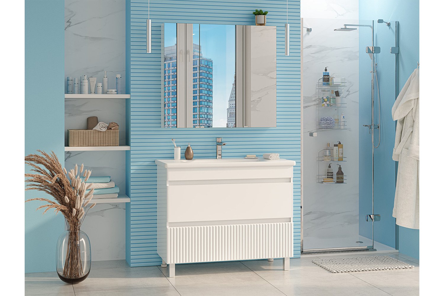 Тумба напольная Мира 100 П-Мир-01100-012Я с 2 ящиками 101 см, цвет каркаса белый, фасада белый