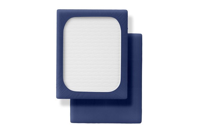 Фото 7 Простыня на резинке Stripe Premium Indigo Страйп-сатин 160х200 см