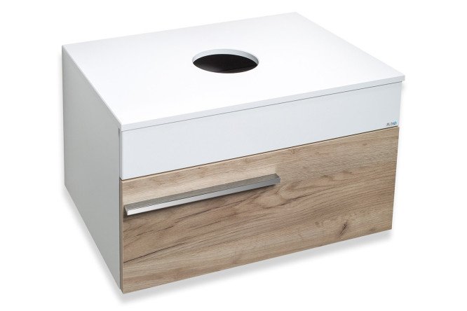 Изображение товара Тумба подвесная RUNO Вудлайн 00-00001342 65 см, цвет каркаса белый, фасада белый, крафтовый дуб