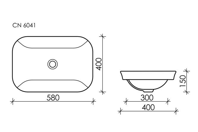 Умывальник встраиваемый сверху CERAMICANOVA Element CN6041 58х15х40 см