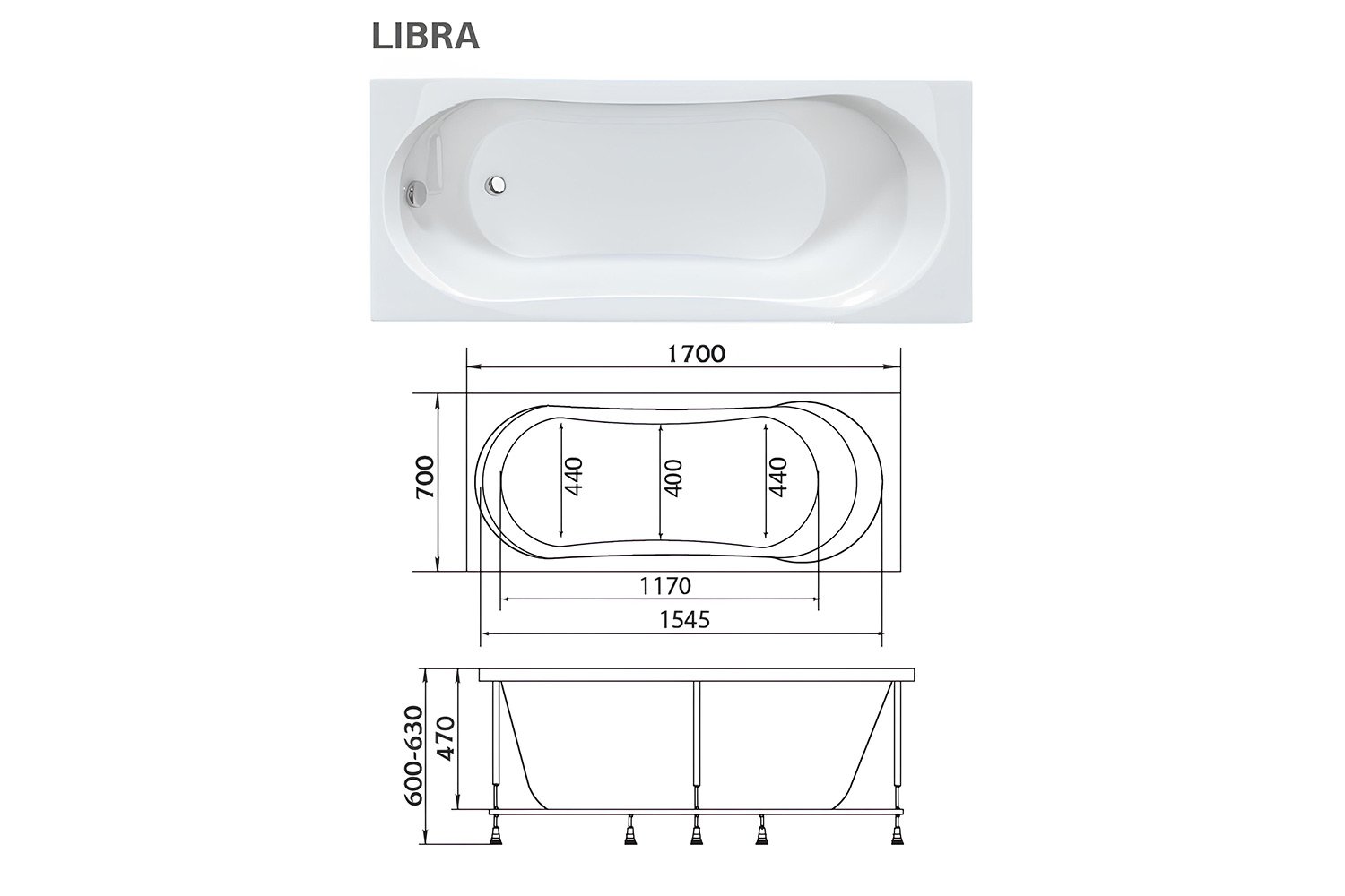 Ванна Marka One Либра (Libra) белый 170x70 см