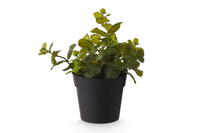 Изображение товара Искусственное растение Мята в пластмассовом кашпо 15х15 см - декор для интерьера