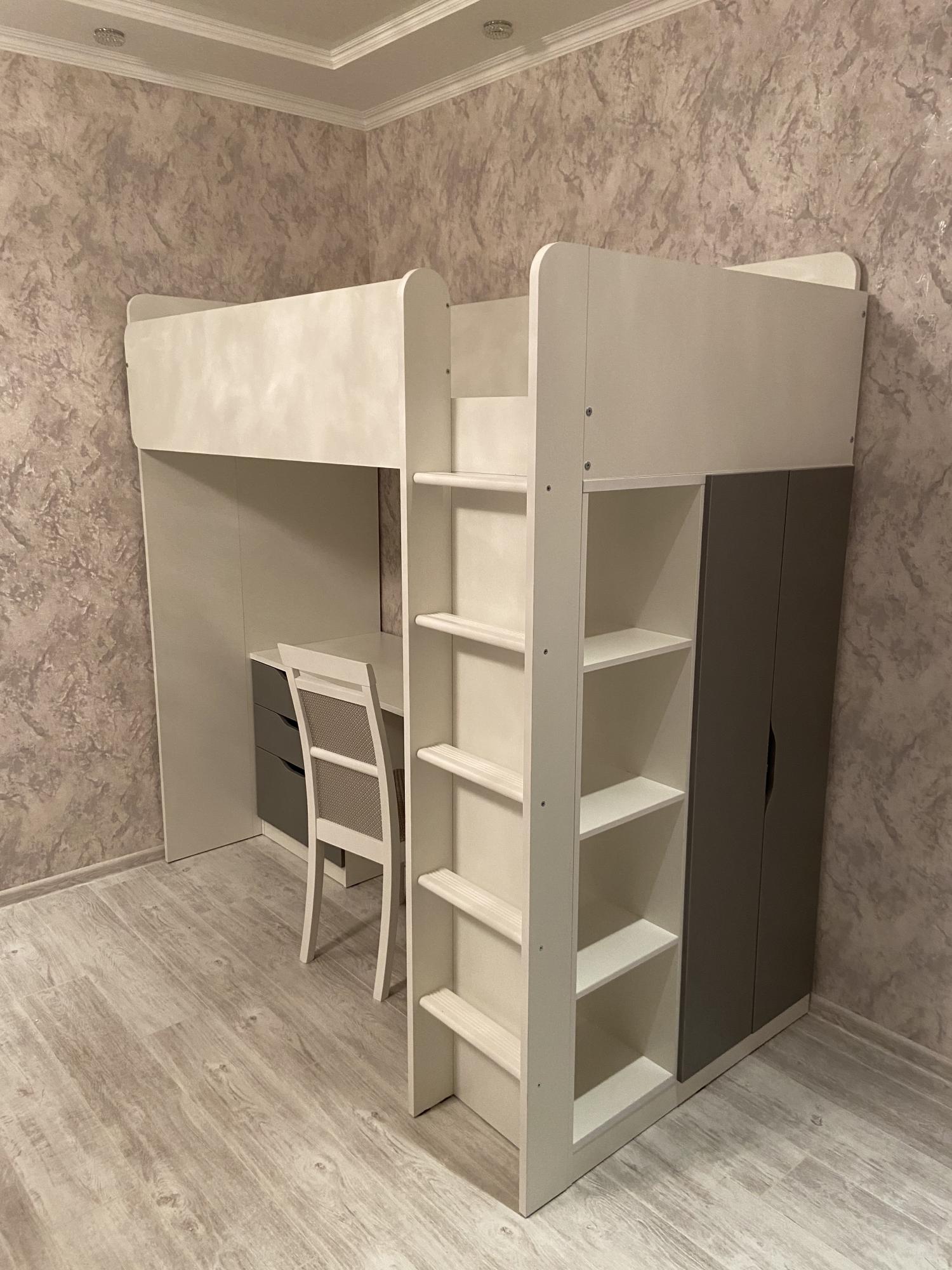 Кровать чердак polini kids simple с письменным столом и шкафом