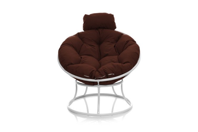 Изображение товара Кресло мини Папасан: белый каркас, коричневые элементы, 77х68х81 см