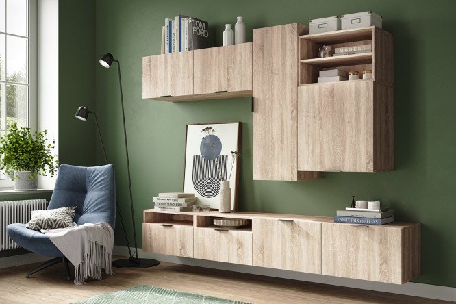 Изображение товара Стенка для гостиной навесная с доводчиками, современная мебель