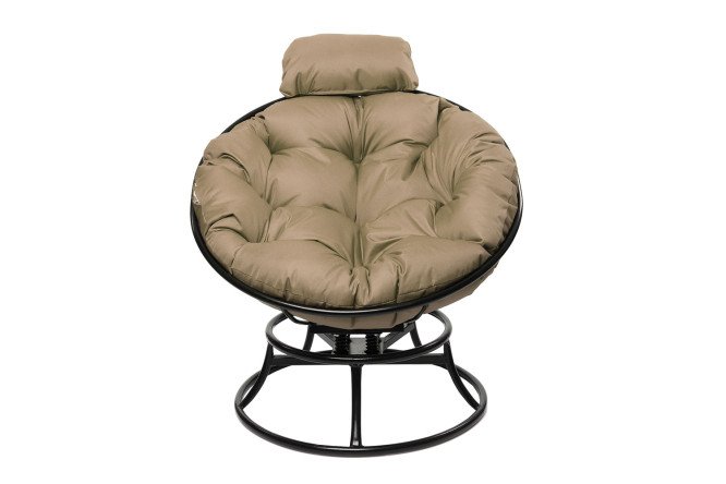 Изображение товара Кресло мини Папасан пружинка чёрный каркас, бежевые элементы