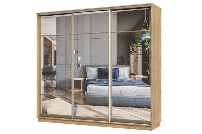 Изображение товара Шкаф-купе 3-дверный Практик 240x240x45 см шампань с зеркалом