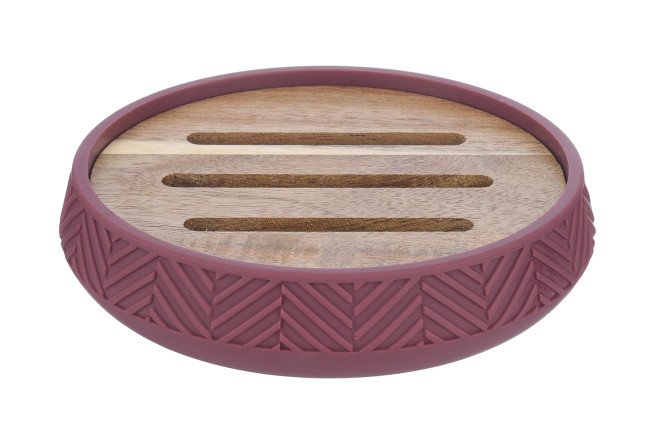 Изображение товара Мыльница Fox из пластмассы и бамбука бордовая 11,4х2,7х11,4 см