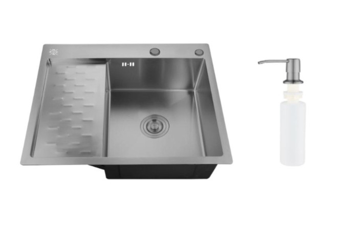 Изображение товара Мойка врезная с дозатором и крылом РМС MRK 6350BL-R 63х50х18 см