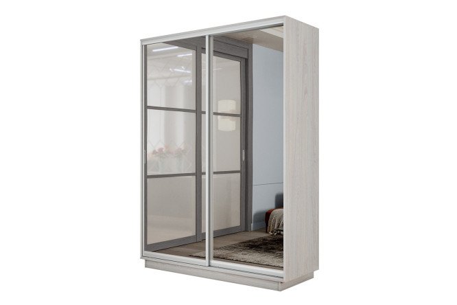 Изображение товара Двухдверный шкаф-купе Slide-2 140х240х60 см с зеркалами и ясенем анкор светлый