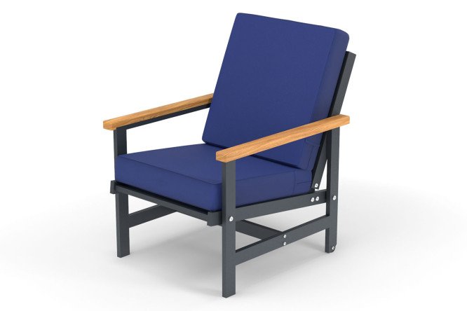 Изображение товара Кресло Scandi с подлокотниками антрацит натур. дерево мягкие элементы тёмно-синий