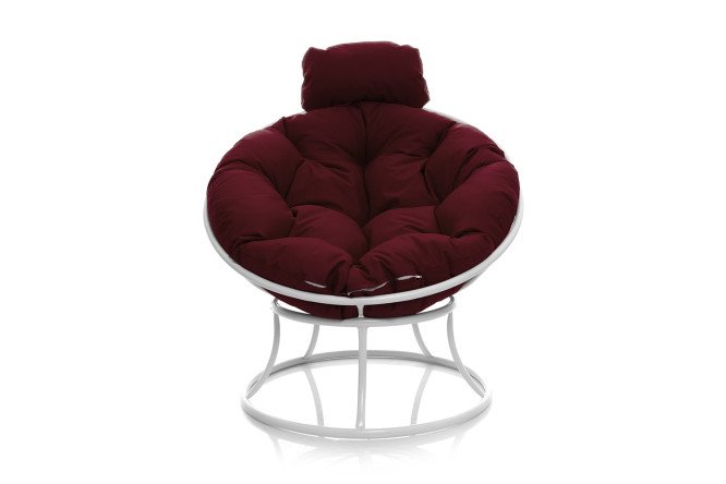 Изображение товара Кресло мини Папасан белый каркас, бордовые элементы