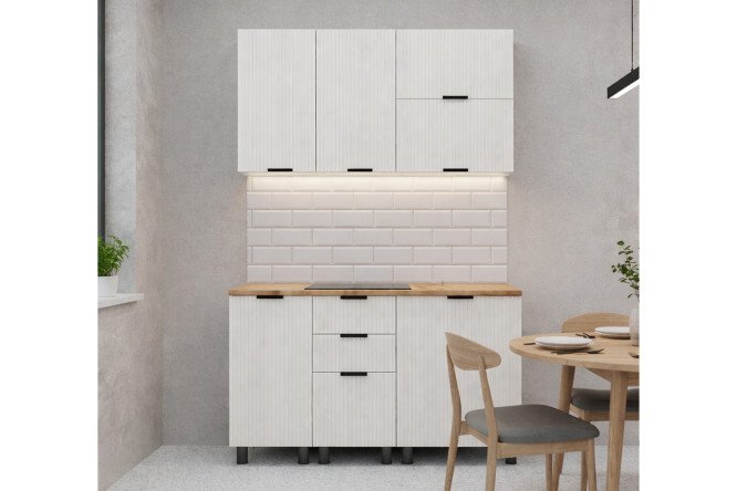 Изображение товара Модульная кухня Лотос 140х240х60 см, цвет каркаса белый, фасада молочный