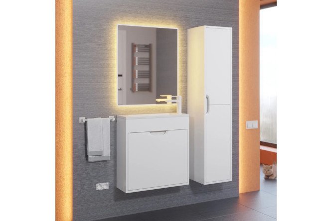 Фото 7 Тумба для ванной подвесная Modul 393020546 60 см, цвет каркаса белый матовый, фасада белый матовый