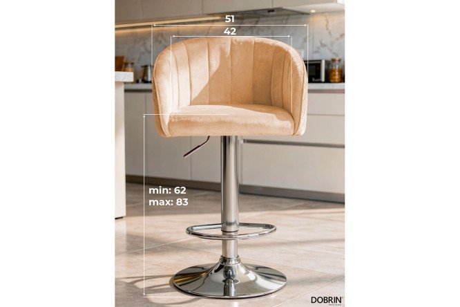 Стул барный DOBRIN Darcy 51х86х46 см, цвет обивки песочный, ножек хром