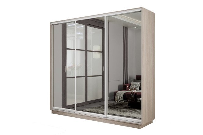 Изображение товара Трехдверный шкаф-купе Slide-2 180х220х60 см из ясеня шимо с зеркалами
