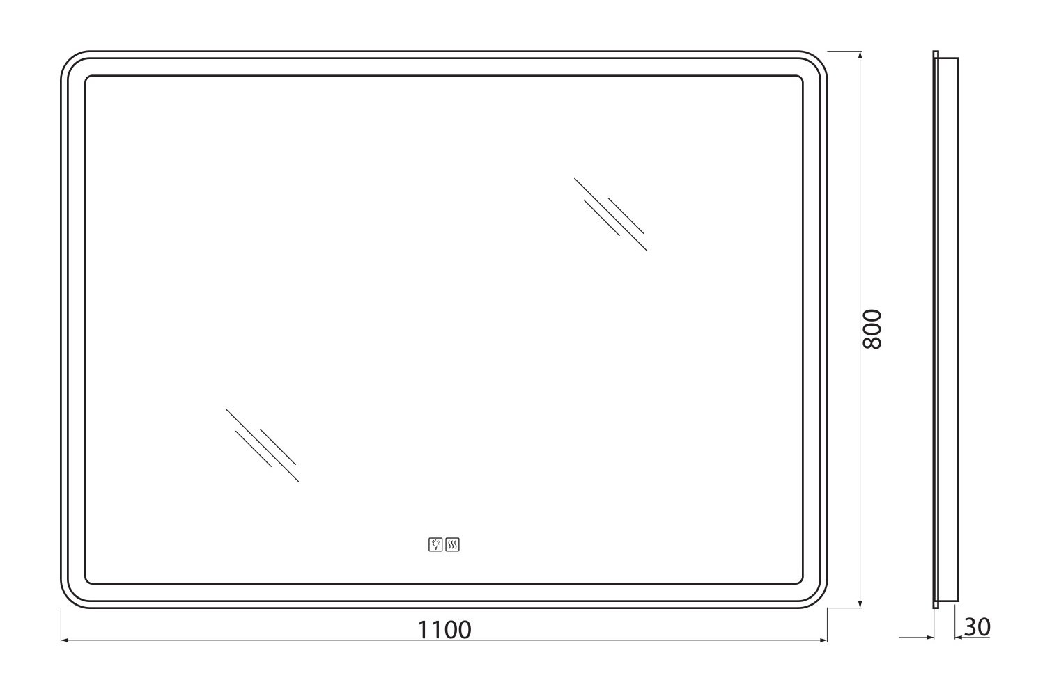 Зеркало с подсветкой BELBAGNO SPC-MAR-1100-800-LED-TCH-WARM с подогревом 110х80 см