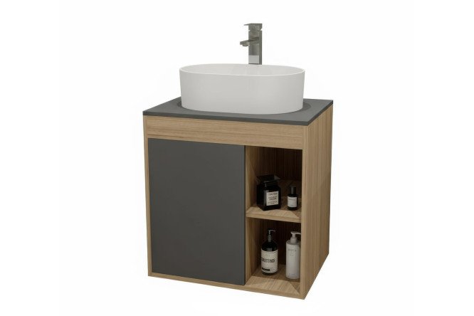 Изображение товара Подвесная тумба Teymi 60 см с раковиной Iva 46, дуб эврика графит