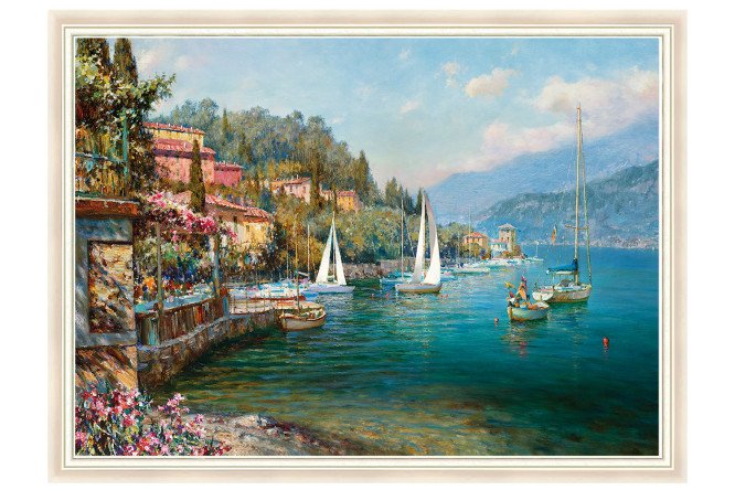 Изображение товара Репродукция в раме Яхты на синей воде 80х60 см