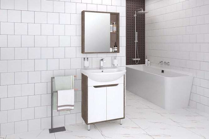 Изображение товара Мебель для ванной Эко с каркасом из железного камня и фасадом белый