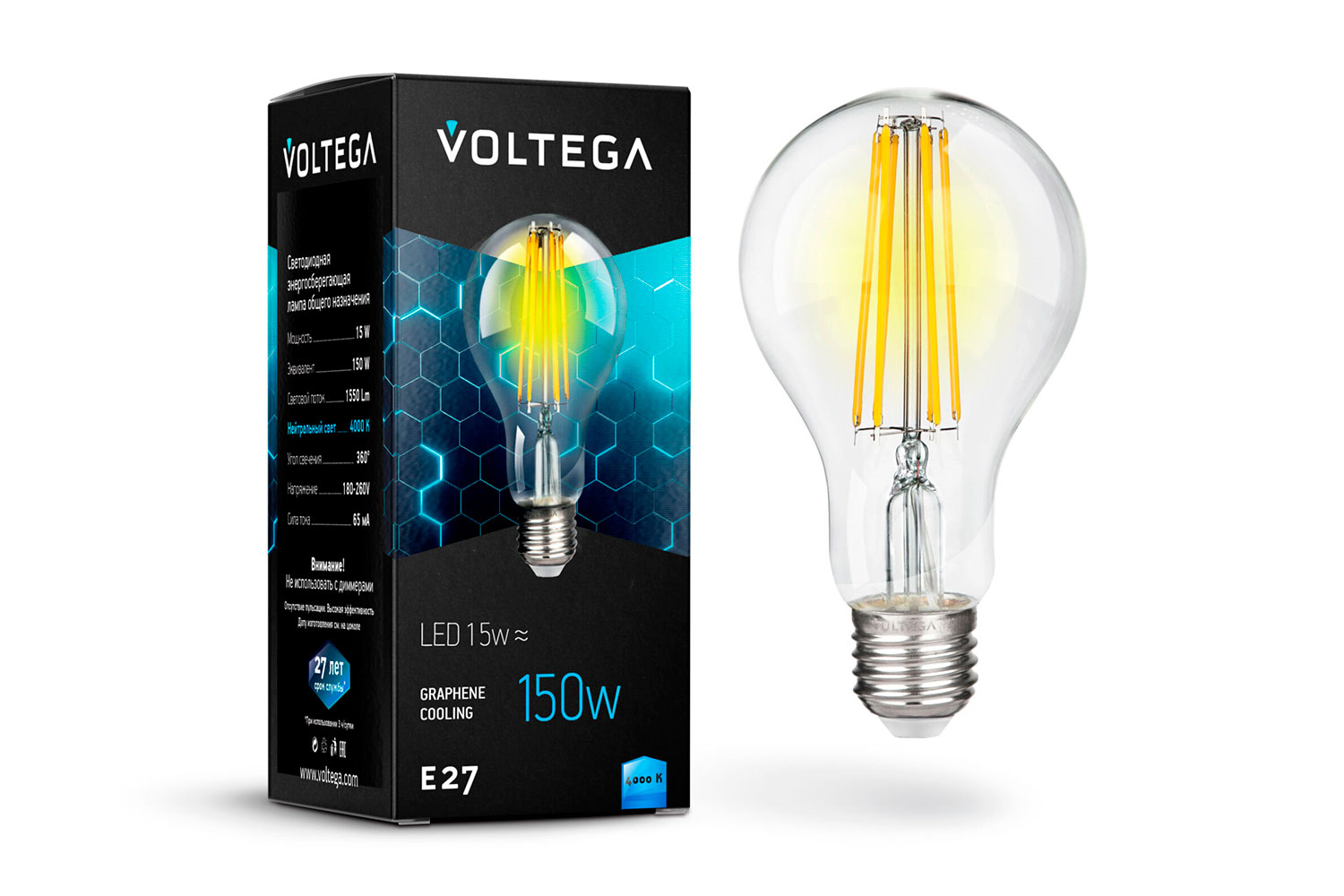 Лампа светодиодная VOLTEGA Crystal Graphene VG10-A1E27cold15W-F 7103 15W,  E27, Холодный свет - купить по цене 359 рублей в интернет-магазине Hoff.ru  | 80521779