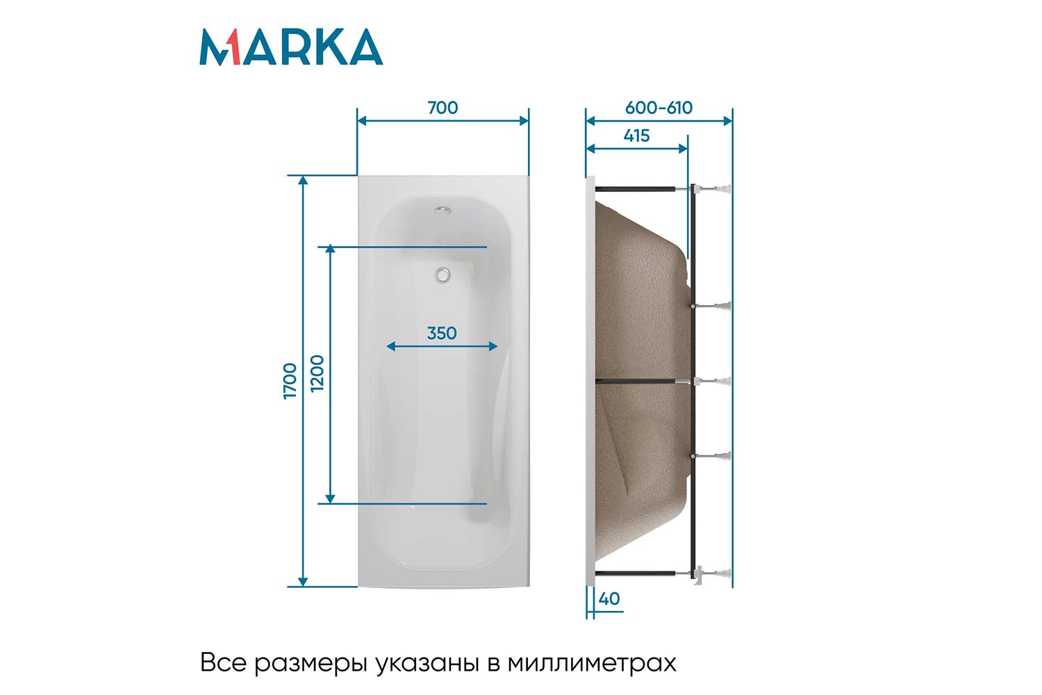 Ванна 1Marka Классик Марка (Classic Marka) А, белый 170x70 см