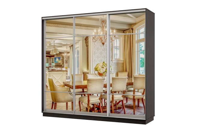 Изображение товара Шкаф-купе 3-дверный Практик 58 240x220x60 см, венге, профиль серебро, с тремя зеркалами