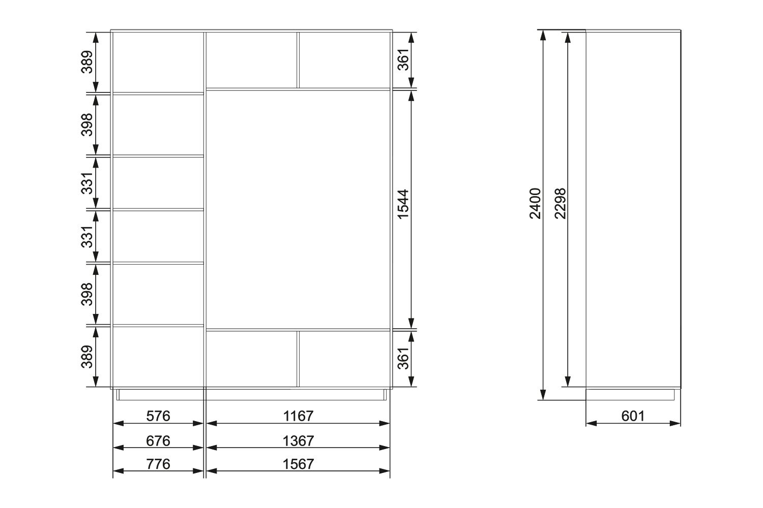 Шкаф-купе 3-дверный Slide 239,2х240,3х60,1 см