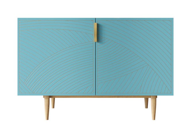 Изображение товара Комод Line с 2 дверками голубой фасад орех каркас
