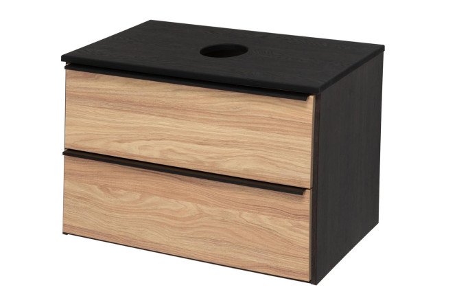 Изображение товара Тумба RUNO Мальта подвесная 70 см черная с фасадом дуб