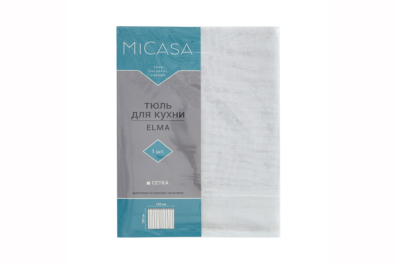 Тюль для кухни MICASA Elma 150х180 см, 1 шт., цвет белый