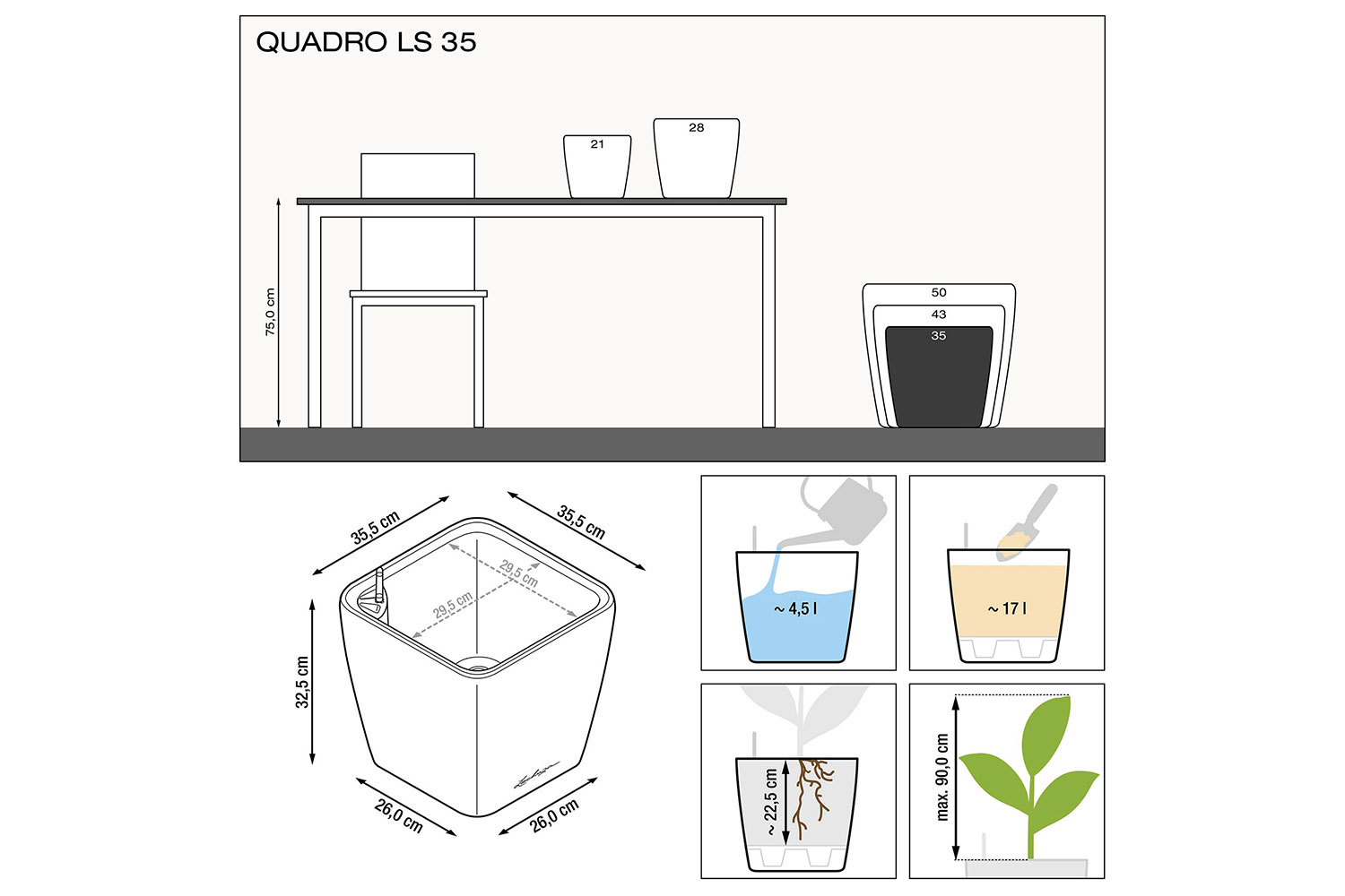 фото Кашпо с системой автополива quadro ls lechuza