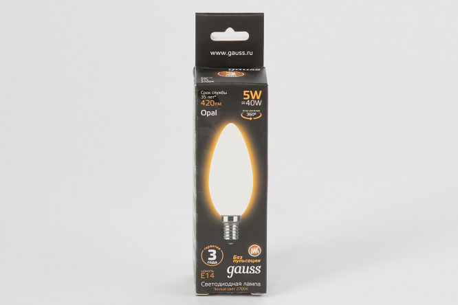 Лампа светодиодная Gauss Filament Свеча OPAL 420lm 2700К E14, 5W, Свеча, Тёплый