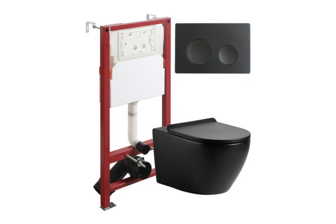 Изображение товара Подвесной унитаз AGGER ATI03144 с инсталляцией и сиденьем дюропласт черный