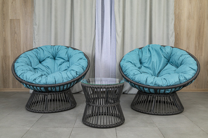 Изображение товара Набор садовой мебели Папасан Плюс цвет тёмно-серый, голубой