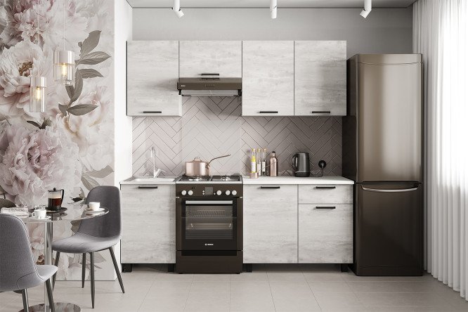 Изображение товара Кухонный гарнитур Сканди 200х216.6х60 см с белым каркасом и бетон пайн фасада