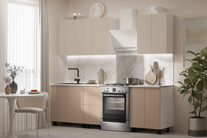 Кухня 80022 180х214х60 см, цвет каркаса белый, фасада мокко, циркон